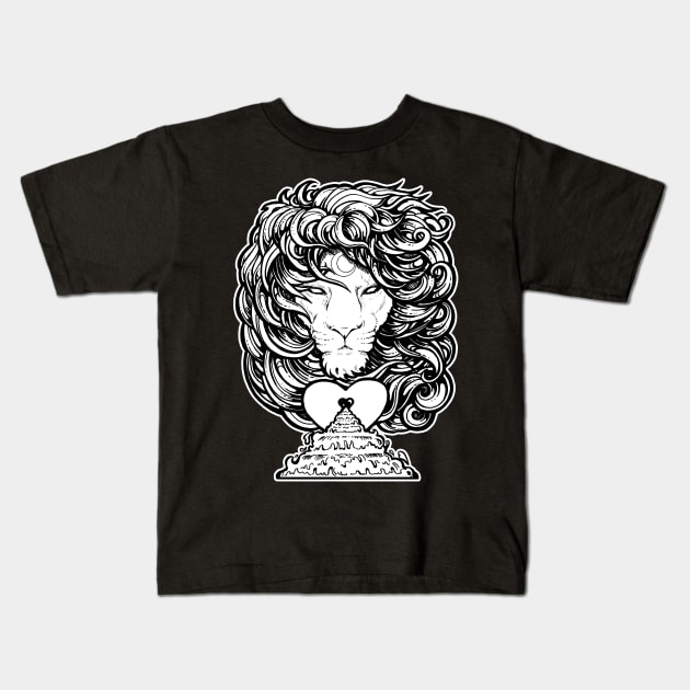 Heart of A Lion - White Outlined Version Kids T-Shirt by Nat Ewert Art